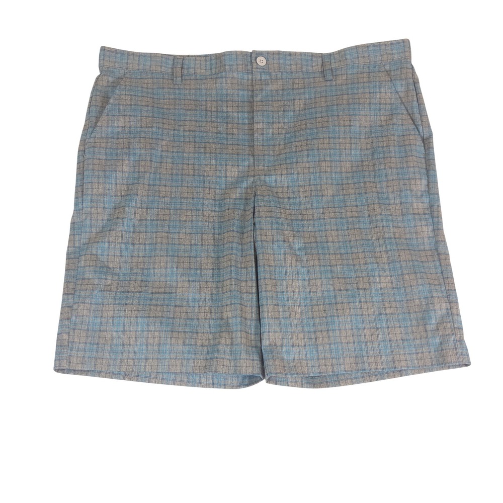 IZOD Golf Mens 44 Straight Fit Plaid Shorts Grey Blue Check Performance